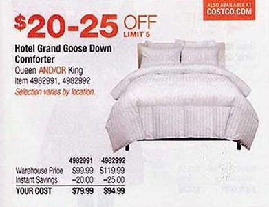 Costco Wholesale Black Friday Hotel Grand Goose Down Comforter