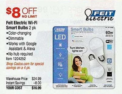 Costco Wholesale Black Friday: 2-Pack Feit Electric Wi-Fi Smart Bulbs for $16.99