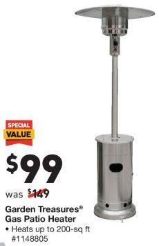 Lowe S Black Friday Garden Treasures Gas Patio Heater For 99 00