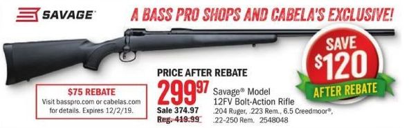 Cabela S Black Friday Savage Model 12fv Bolt Action Rifle For 299 97 After 75 Rebate
