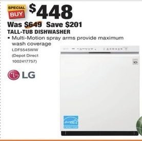 Home Depot Black Friday Lg Tall Tub Dishwasher Ldf5545ww For 448 00