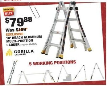 Home Depot Black Friday: Gorilla Ladders 18 Ft Reach Aluminum Multi-Position Ladder for $79.88
