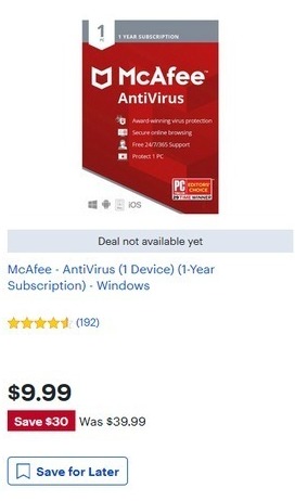 Best Buy Black Friday Mcafee Antivirus 1 Device 1 Year Subscription For 9 99