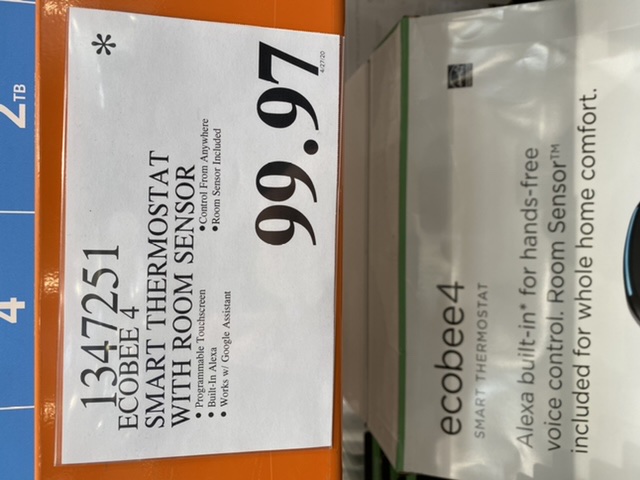 Ecobee 4 smart thermostat w/ room sensor - Costco in-store $99.97