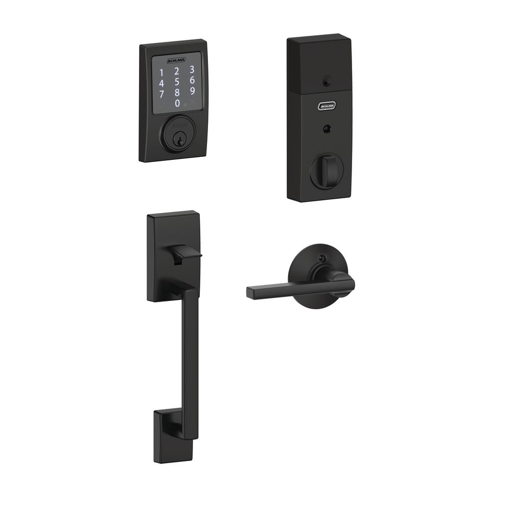 Schlage Century Matte Black Sense Smart Door Lock with Latitude Lever Door Handleset-BE479AA V CEN 622  FE285 CEN 622 LAT CEN