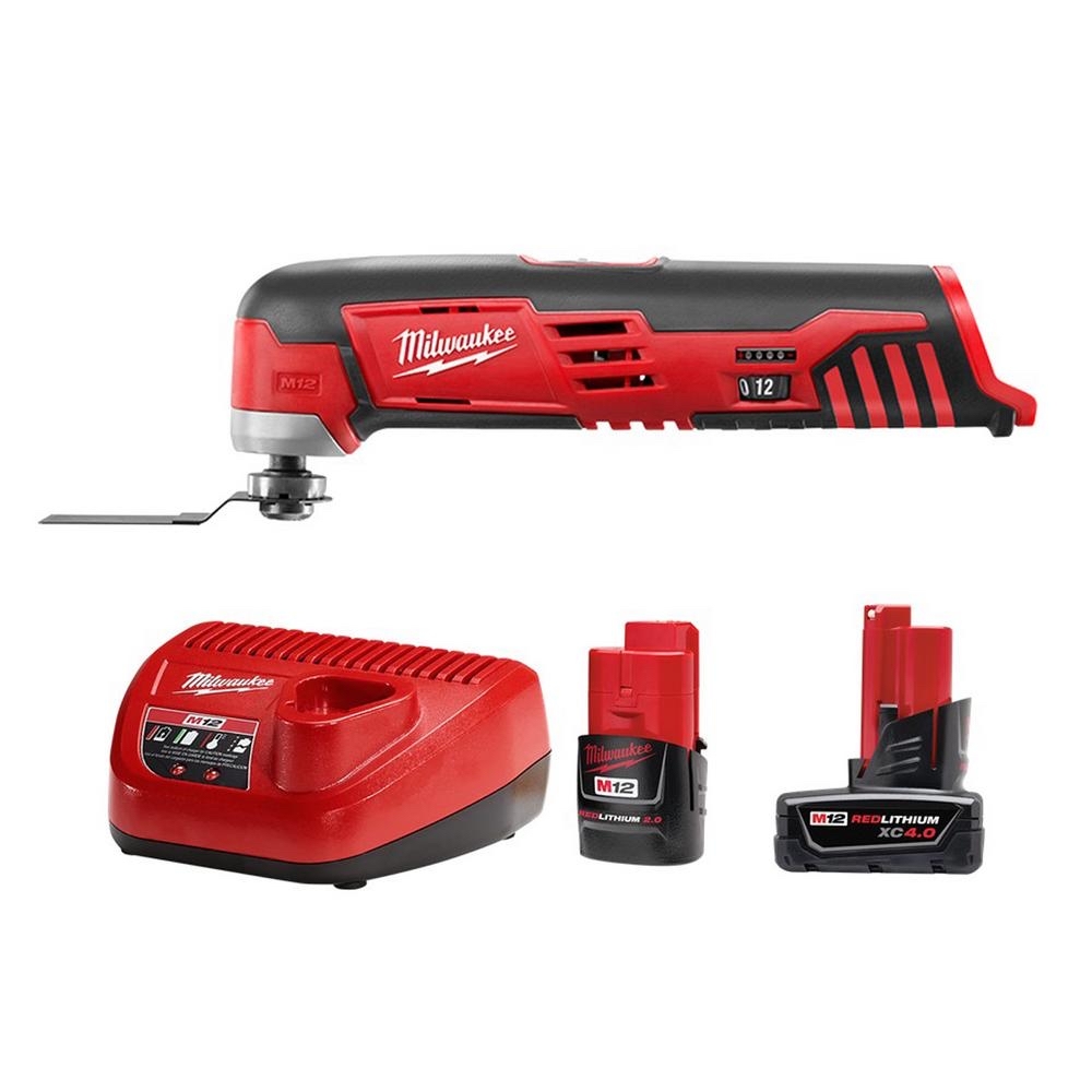 Milwaukee M12 12-Volt Lithium-Ion Cordless Oscillating Multi-Tool with One M12 4.0 Ah and One M12 2.0 Ah Battery Pack and Charger-48-59-2424-2426-20 - $129