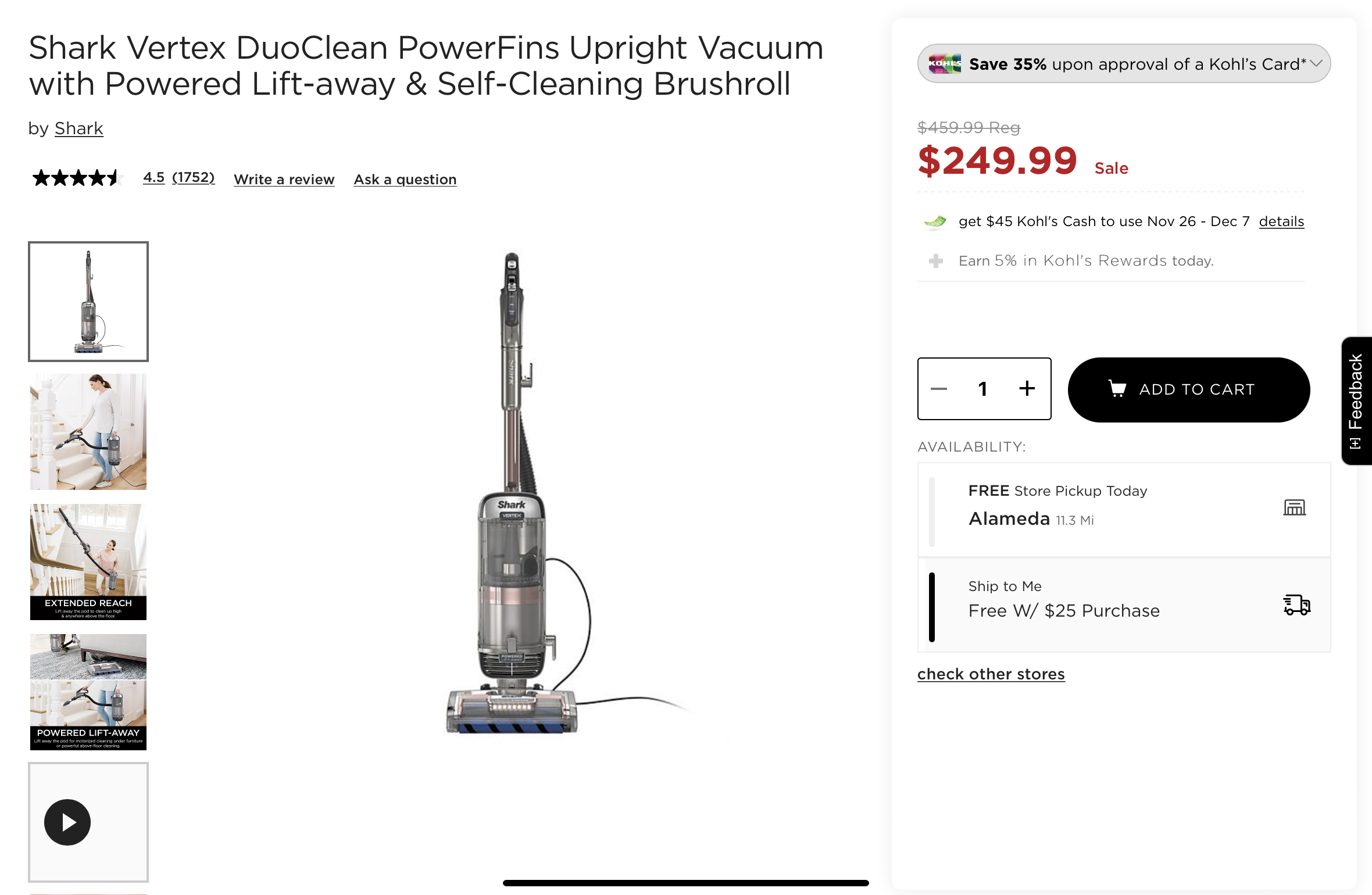 Shark Vertex DuoClean PowerFins Upright Vacuum with Powered Liftaway