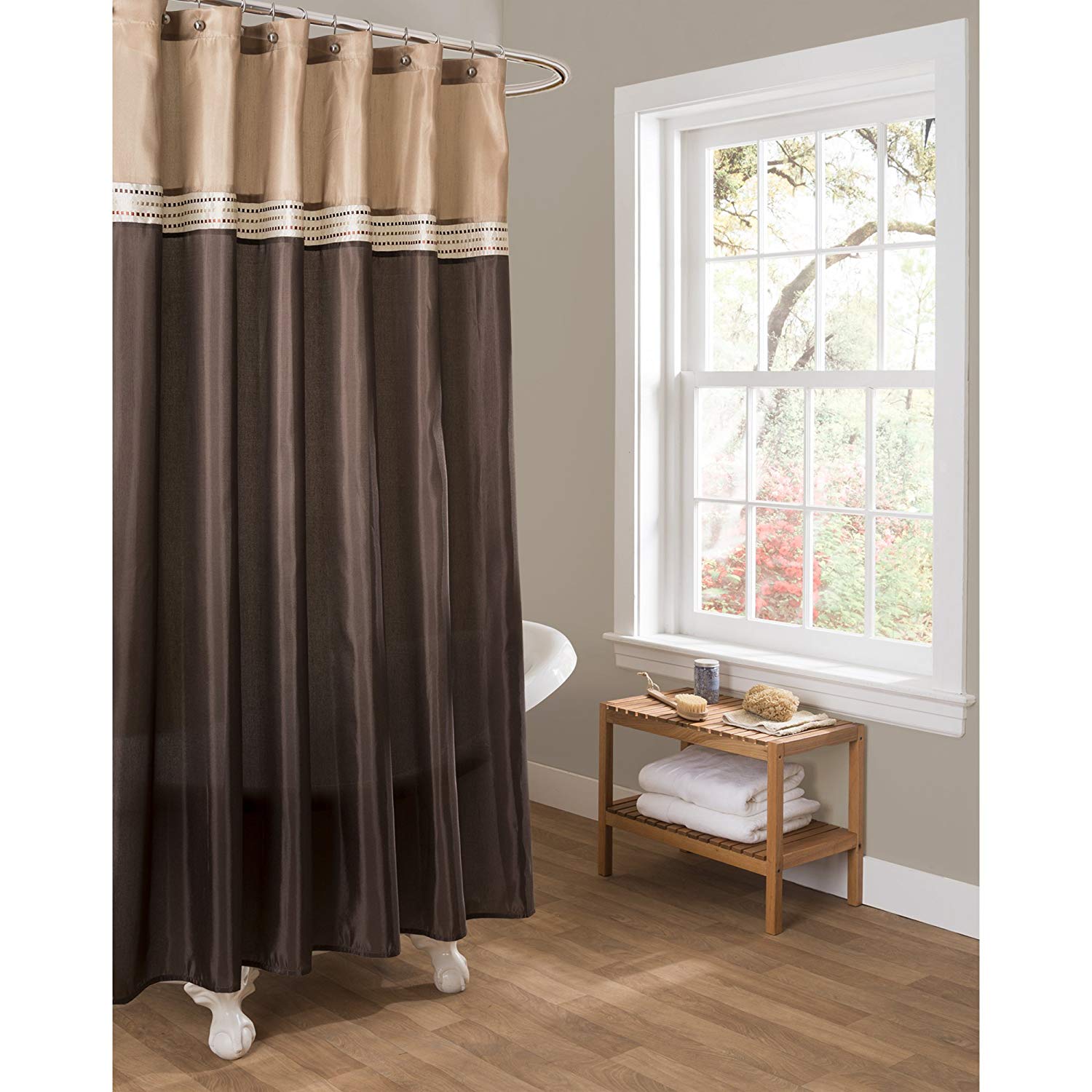 Lush Decor Terra Color Block Shower Curtain Fabric Striped Neutral