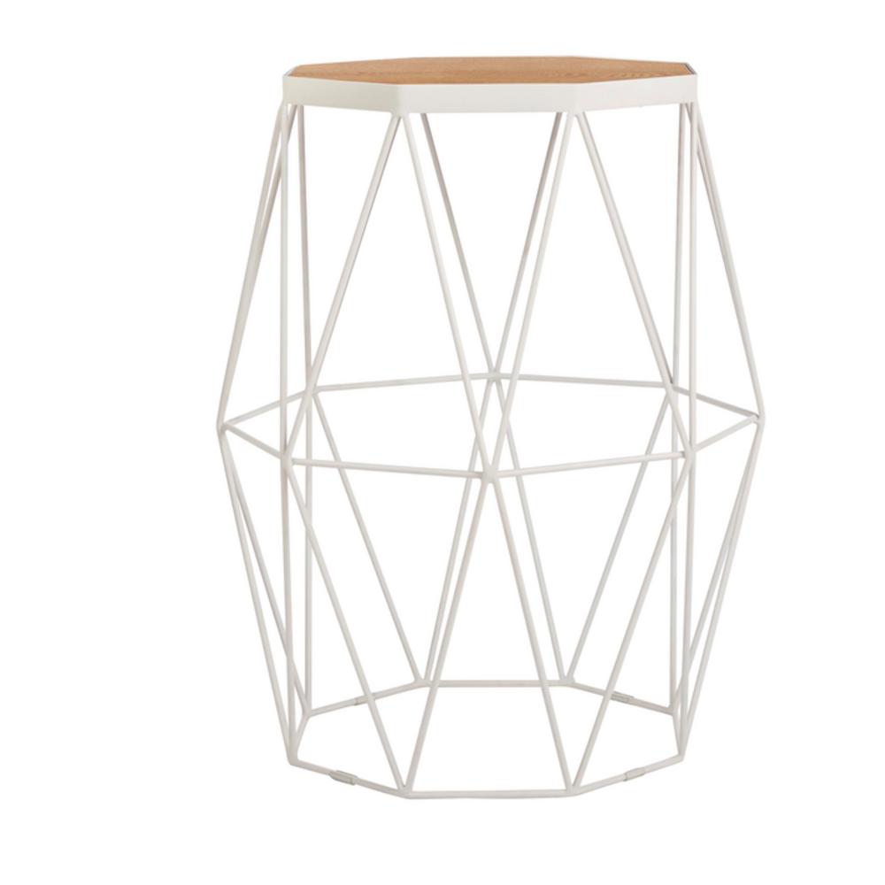 Mettler Hexagonal Ivory Metal Accent Table With Geometric Base And