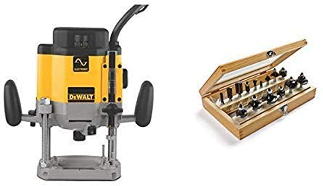 DEWALT DW625 3-Horsepower Variable Speed Electronic Plunge Router with Irwin Tools 1901048 Marples Deluxe Router Bit Set (15 Piece) $280