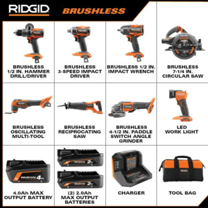 Ridgid 18V 4 Tool Combo Kit - Lithium-Ion Batteries