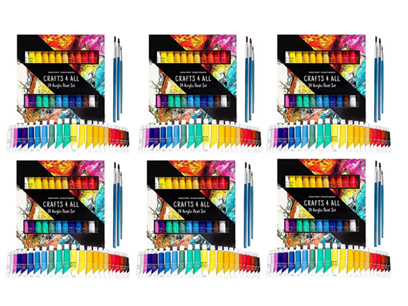 6-Pack 24-Ct Crafts 4 All Acrylic Paint Sets w/ Brushes (144 ...