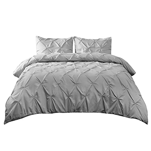 3Piece Bedsure Microfiber Pintuck Pinch Pleated Duvet Cover Set (Grey