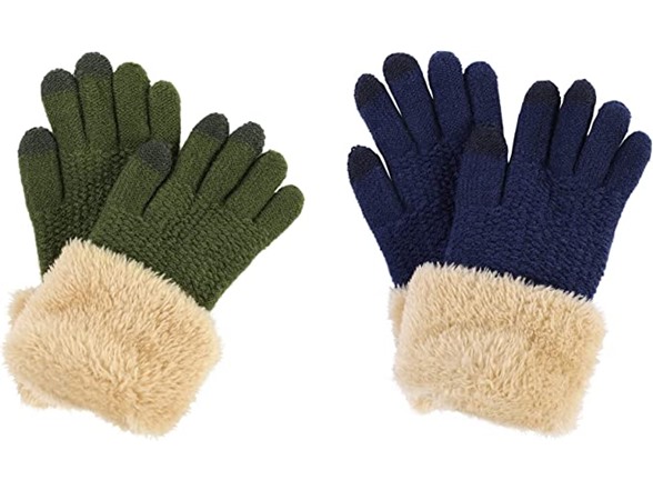 2-Pack Arctic Paw Kids' Touchscreen Gloves w/ Faux Fur Cuff (Army Green/ Dark Gray) $3 + Free Shipping w/ Prime