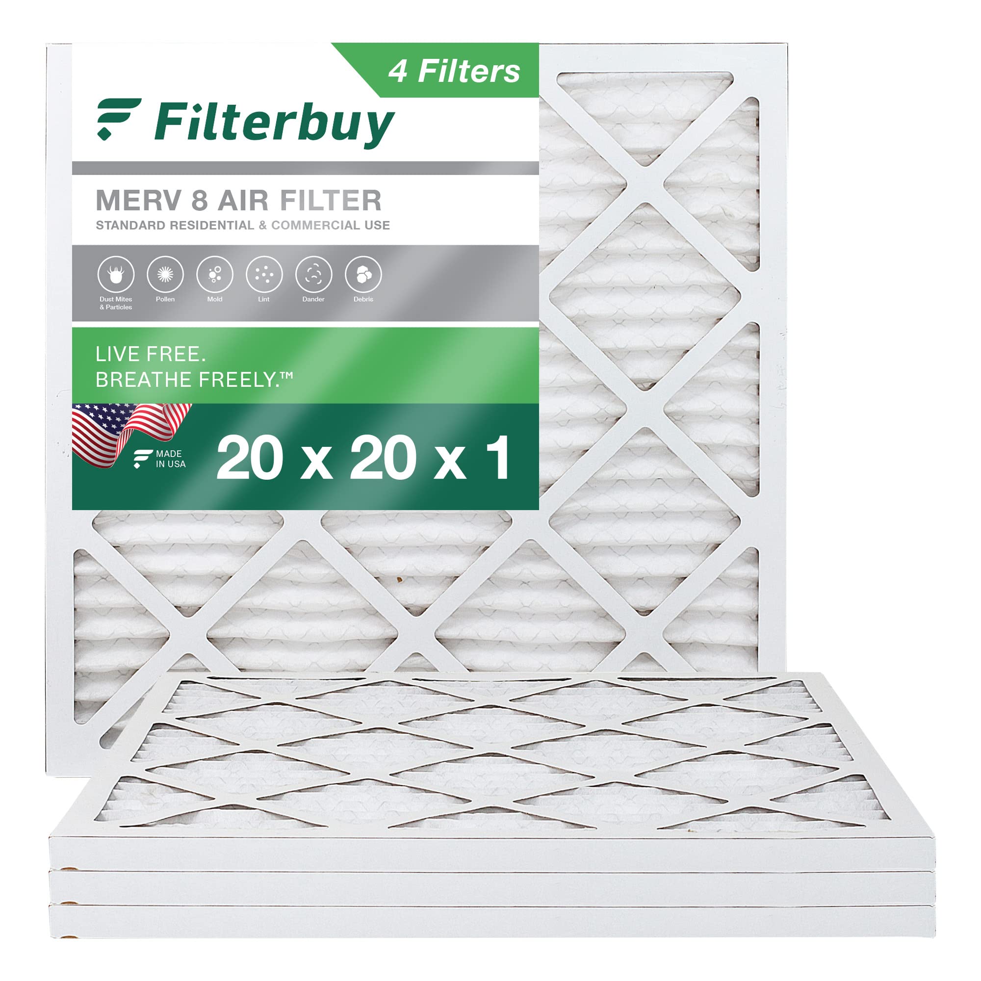 Filterbuy: 4-Pack 20" x 20" x 1" MERV 8 Dust Defense Air Filter $21.20, 4-Pack 12" x 12" x 1" MERV 8 Dust Defense Air Filter $18.17, & More + Free Shipping w/ Prime or on $35+