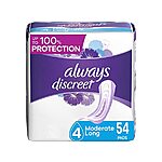 54-Count Always Discreet Incontinence &amp; Postpartum Pads $3, 93-Count Carefree Acti-Fresh Body Shape Pantiliners Free,  ($10 Minimum Purchase) + Free Shipping w/ Prime