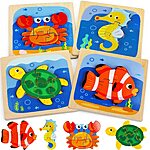 4-Pack Toy Life Wooden Toddler Puzzles (Sea Animals) $7.50