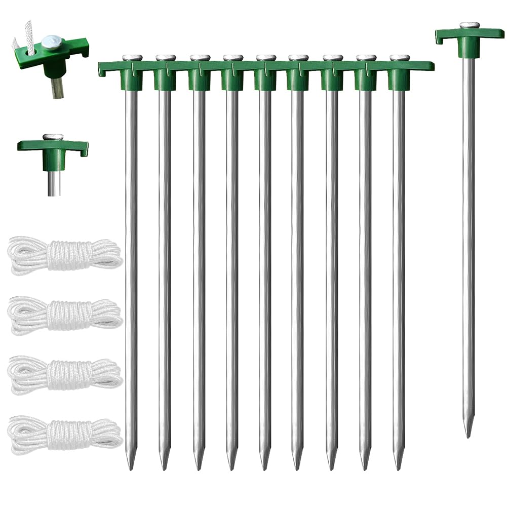 10-Pack 10" Eurmax USA Galvanized Non-Rust Pop Up Tent Stakes w/ 4x10' Ropes & 1 Stopper Green, Orange) $8.96 + Free Shipping w/ Prime or on $35+