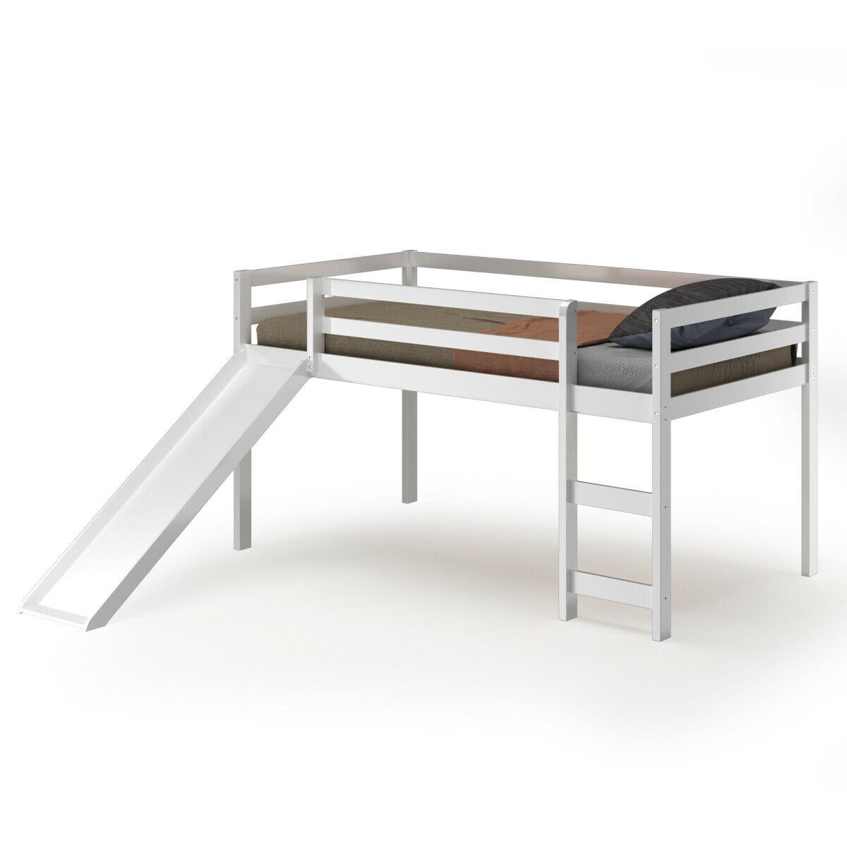 Gymax Wooden Low Loft Bed Frame w/ Slide (Twin, White) $166 + Free Shipping