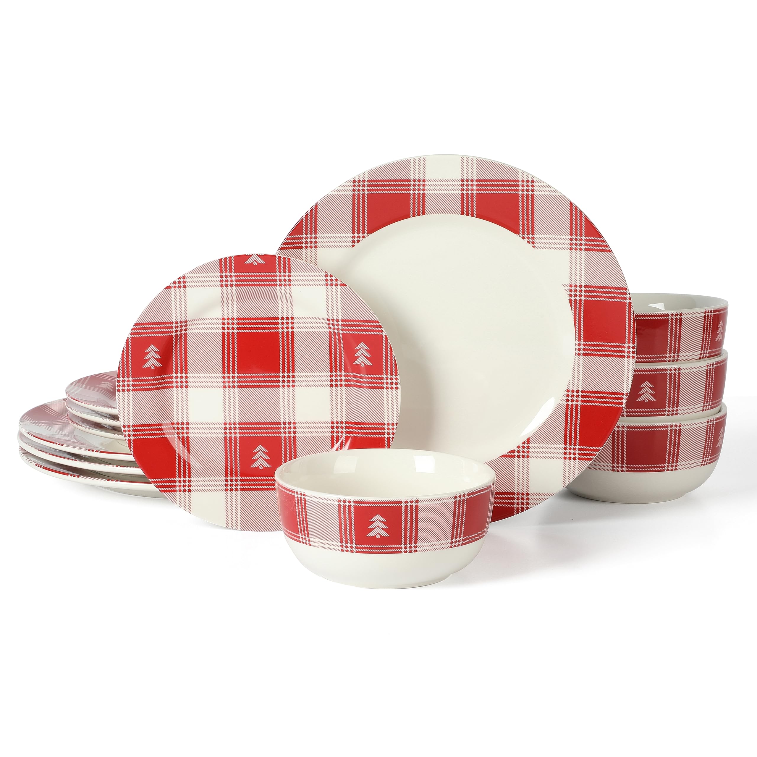 12-Piece Martha Stewart Plaid Decorated Red and White Stoneware Dinnerware Set $28.98 + Free Shipping w/ Prime or on $35+