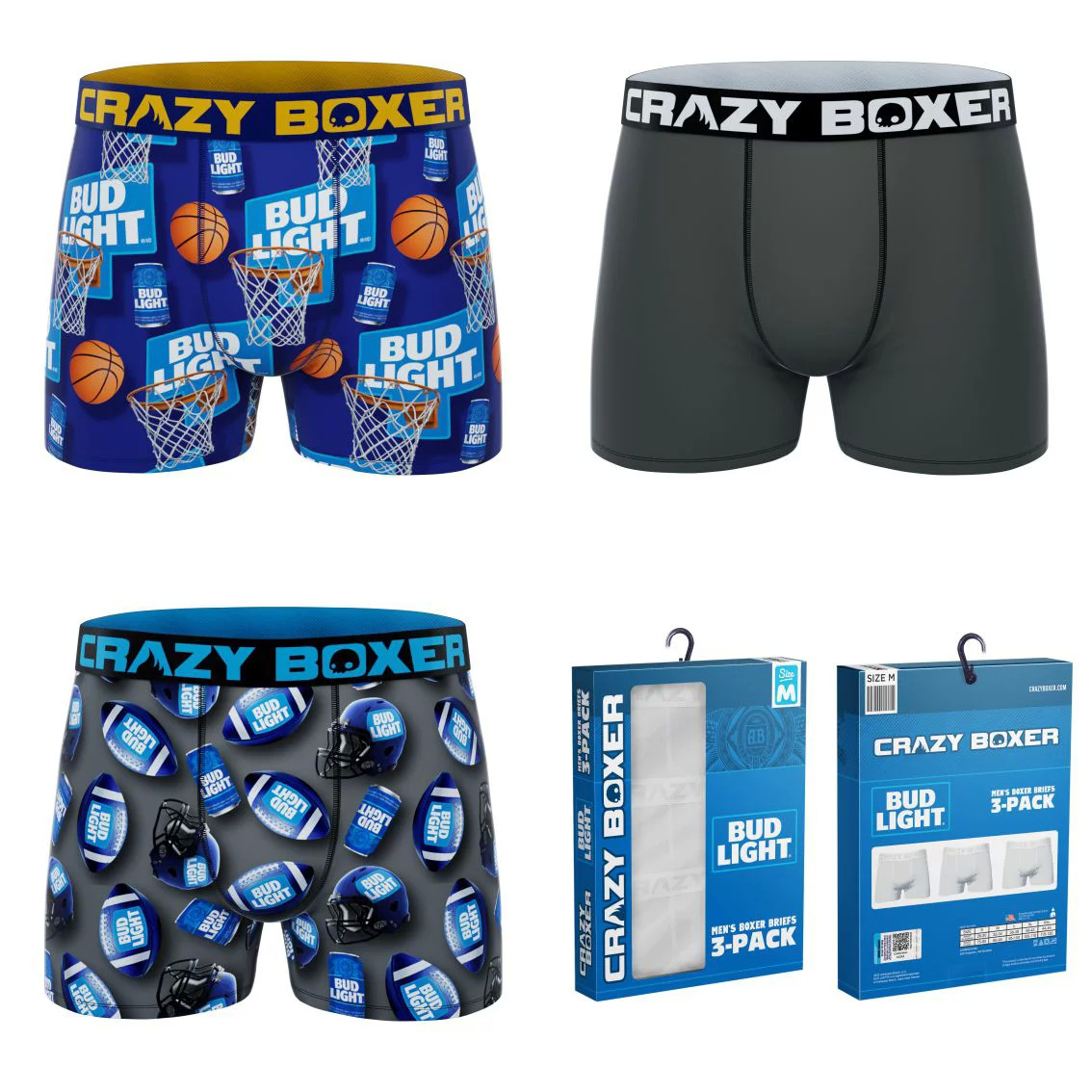 Crazyboxer Men's Graphic Boxer Briefs 3Pack Bud Light Sports (M, L