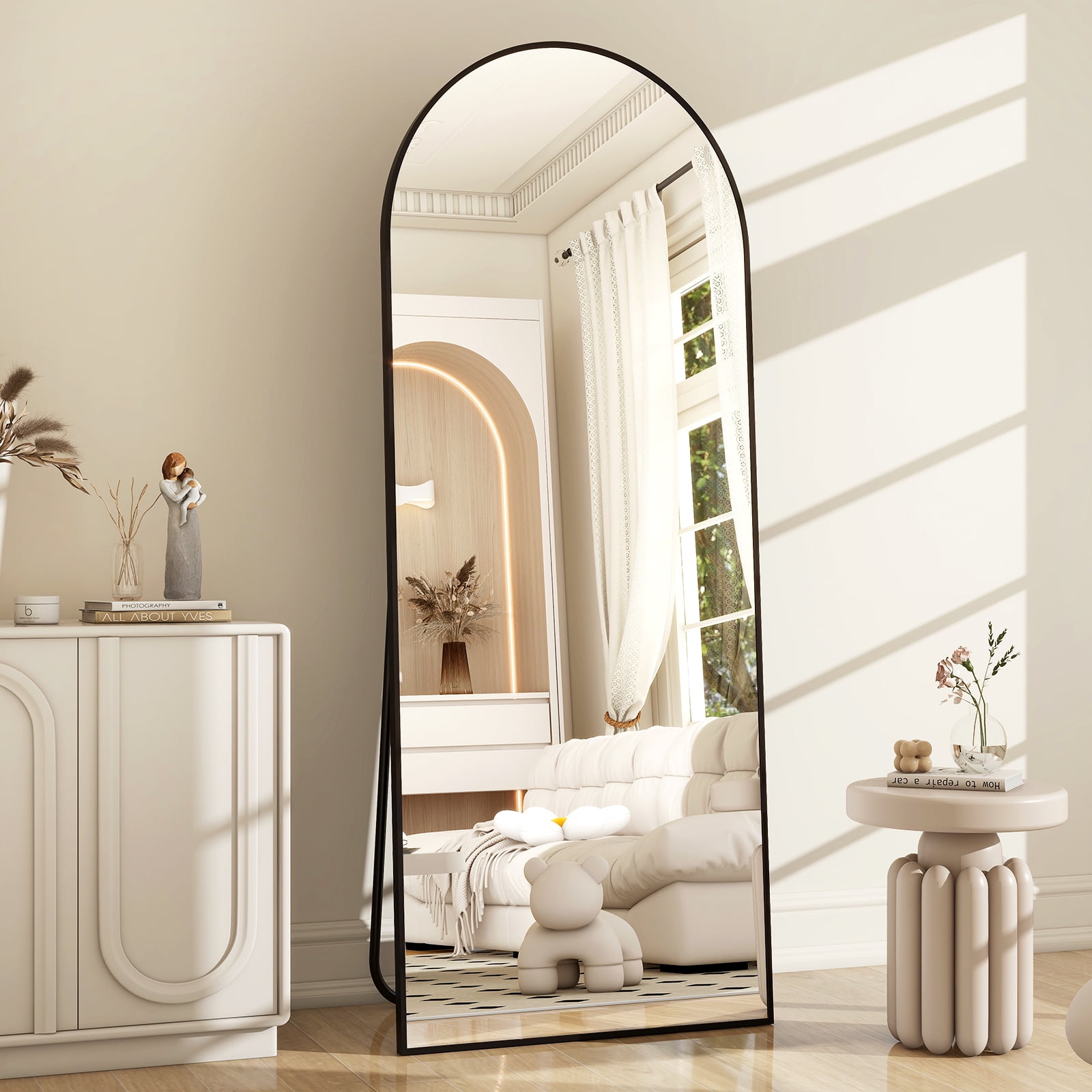 64" x 21" BeautyPeak Arched Full Length Mirror w/ Stand (Black) $59 + Free Shipping