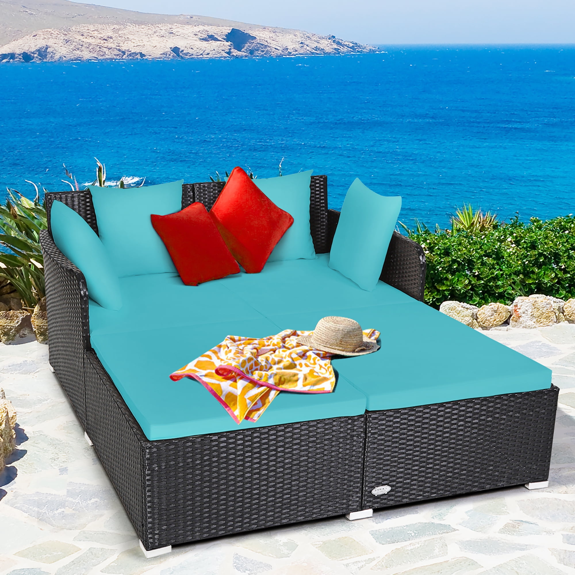 Costway Outdoor Patio Rattan Pillow Cushioned Daybed (Various Colors) $189 + Free Shipping
