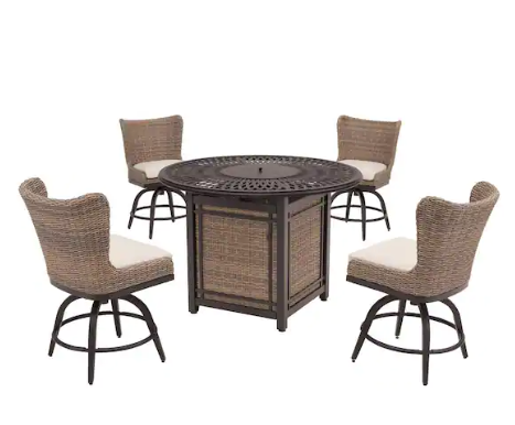5-Piece Home Decorators Collection Hazelhurst Wicker High Dining Fire Pit Outdoor Seating Set w/ CushionGuard (Brown/ Almond) $699 + Free Shipping