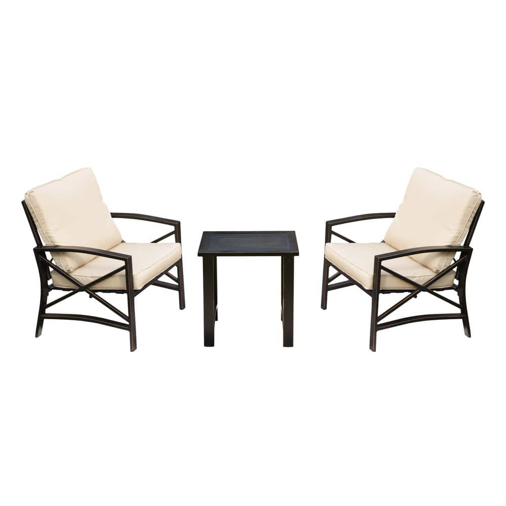 3-Piece Patio Festival Deep Seating Metal Conversation Set (Beige Cushions) $160 + Free Delivery