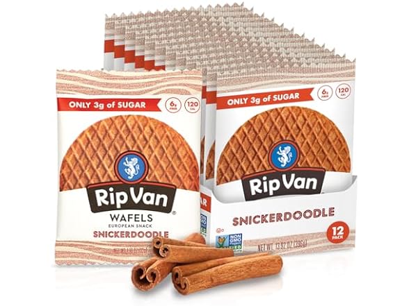 36-Count Rip Van Wafel (Snickerdoodle, Chocolate Brownie) $26, 32-Count Rip Van AM YUM Wafer Bars (Various) $26 + Free Shipping w/ Prime