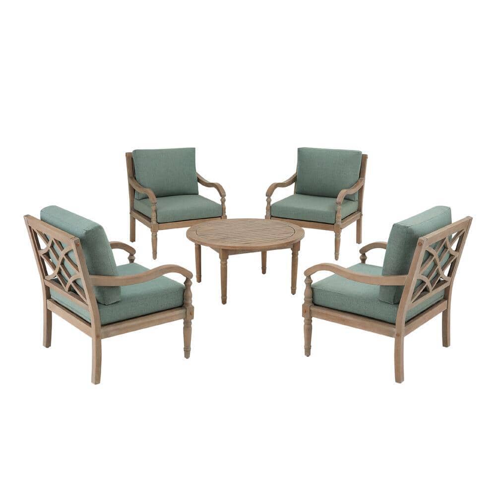 5Piece Hampton Bay Lakewood Wooden Eucalyptus Patio Chat Set w