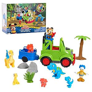 16-Piece Just Play Disney Junior Mickey Mouse Funhouse Dino Safari Rover Playset w/ Lights & Sounds