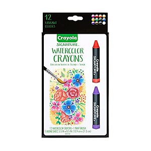 12-Count Crayola Signature Premium Watercolor Crayon Sticks & Paintbrush Set