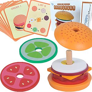 8-Piece Montessori Mama Wooden Stacking Hamburger Sequencing Toy + 10 Order Cards $5 + Free Shipping w/ Prime or on $35+