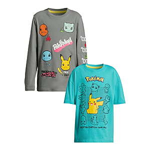 2-Pack Pokemon Pika Boys Long & Short Sleeve Graphic T-Shirt Set $9.20 