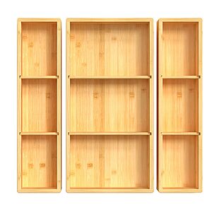 3-Piece DUJEN Adjustable Bamboo Drawer Organizer Set 