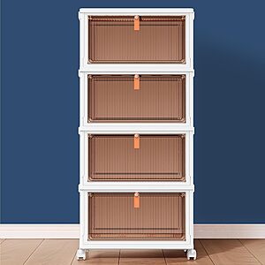 4-Tier 23-Qt Stackable Folding Plastic Storage Bin Cart w/ Lockable Wheels and Magnetic Pull Out Doors (White) $28.40 + Free Shipping w/ Prime or on $35+