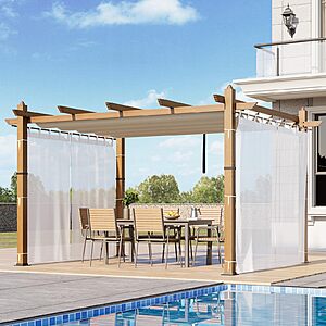 10'x13' Garvee Retractable Outdoor Aluminum Pergola w/ Canopy and Side Mesh (Wood Grain Beige/White) $270.00 + Free Shipping