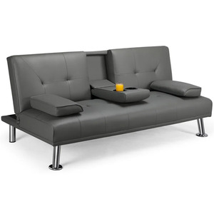 66" Renwick LuxuryGoods Modern Faux Leather Futon w/ Cupholders and Pillows (Gray) $89.60 + Free Shipping