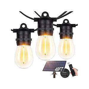 48' BesLowe S14 Solar Powered USB Rechargeable LED Edison Bulb Outdoor String Lights w/ Remote and Timer $17.99 + Free Shipping w/ Prime
