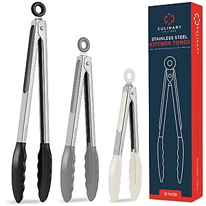 3-Piece Culinary Couture Kitchen Tongs w/ Silicone Tips (7", 9", 12", Black/Gray/White) $5.99 + Free Shipping w/ Prime or on $35+