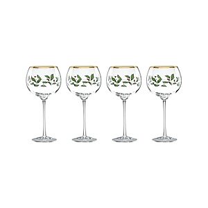 4-Piece Lenox Christmas Holiday Wine Glass Set w/ Gold Accent Rim (856101) $9.99 + Free Shipping w/ Prime