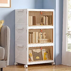 23-Qt 3-Tier VECELO Stackable Rolling Storage Bins w/ Lid & Magnetic Doors .60
