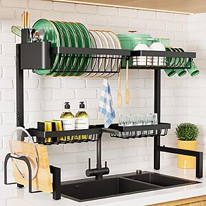 Prime: 2-Tier 4-Basket Kitsure Adjustable Over The Sink Dish Drying Rack (Black) $20 