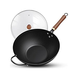 13" Todlabe Carbon Steel Nonstick Wok w/ Glass Cover $25 + Free Shipping w/ Prime