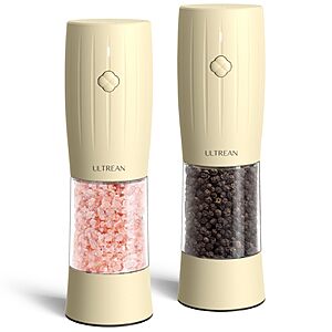 Ultrean Rechargeable Electric Salt and Pepper Grinder Set w/ LED Light and 6 Coarseness Settings (Cream,Brown,Sky Blue) $9.99 + Free Shipping w/ Prime or on $35