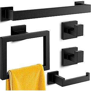 Prime Members: 5-Piece Kitsure Bathroom Accessory Hardware Set (Matte Black) $10 + Free Shipping