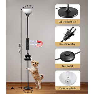 70" luckystyle 1200L Torchiere Floor Lamp w/ Remote & Foot Switch $15 