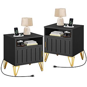 2-Piece Yitahome Modern Metal Fluted Nightstand w/ Charging Station and Storage Shelf (Black, Scandinavian) $53.99 + Free Shipping