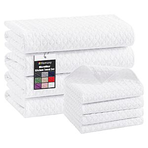 8-Pc Homaxy Microfiber Waffle Weave Kitchen Towels and Dishcloths Set (White)